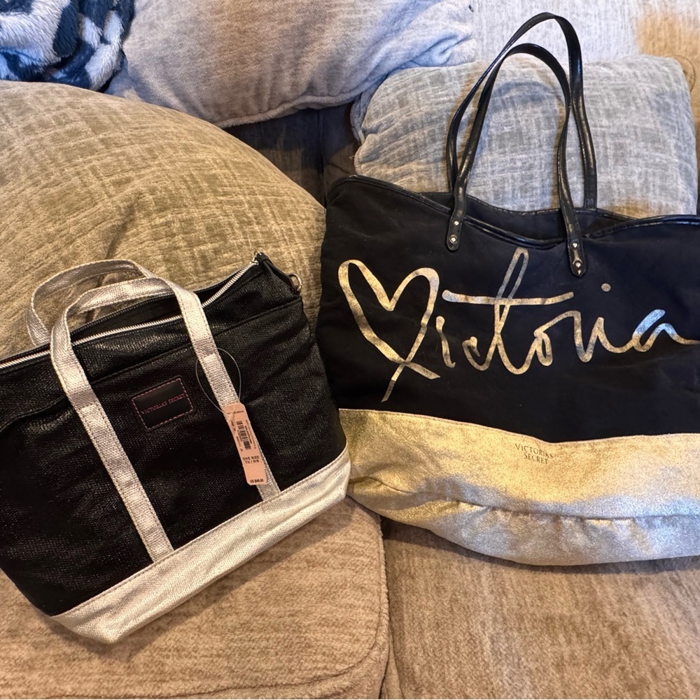 BUNDLE! VS Black and Gold Medium Used and Small VS Black and Metallic Tote NWT